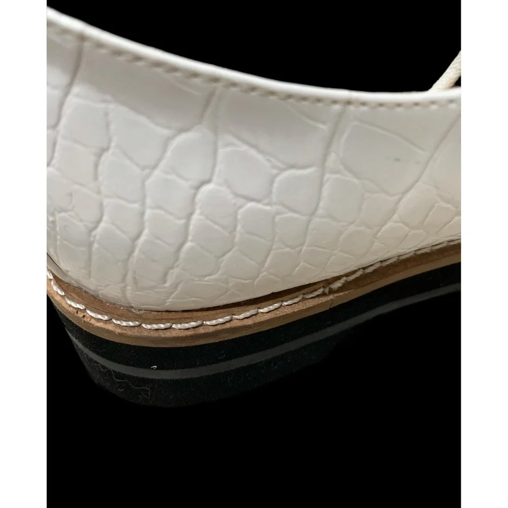 Aqua White Croc Embossed Lace Up Vegan Oxford Shoes Utility Chic Lug Sole-7 - Picture 7 of 8